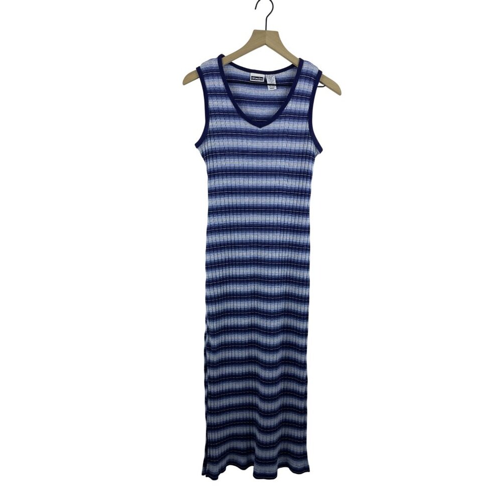 Xhilaration Women's Small Vintage Y2K Sleeveless Striped Maxi Slit Dress Blue